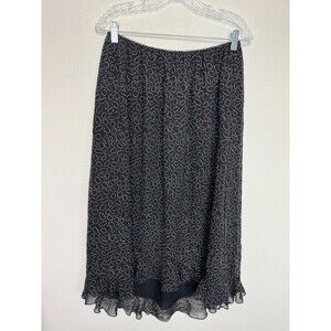 Worthington 16W Midi Skirt Black Ruffle Crinkled Geo Print Elastic Waist